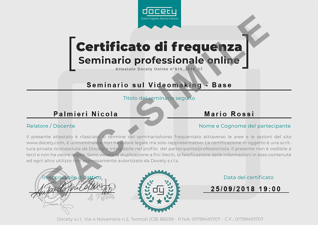 Certifcato di frequenza Certificato di frequenza